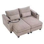 Polibi Divano-chaise longue componibile in velluto a coste con porte USB, portabicchieri, supporto per telefono e contenitore nel bracciolo