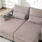 Polibi Divano-chaise longue componibile in velluto a coste con porte USB, portabicchieri, supporto per telefono e contenitore nel bracciolo