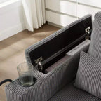 Polibi Divano-chaise longue componibile in velluto a coste con porte USB, portabicchieri, supporto per telefono e contenitore nel bracciolo