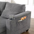 Polibi Divano-chaise longue componibile in velluto a coste con porte USB, portabicchieri, supporto per telefono e contenitore nel bracciolo