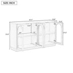 Hostack Credenza a 4 ante con ante in vetro, grande credenza contenitore con ripiani regolabili per cucina e sala da pranzo, pino antico