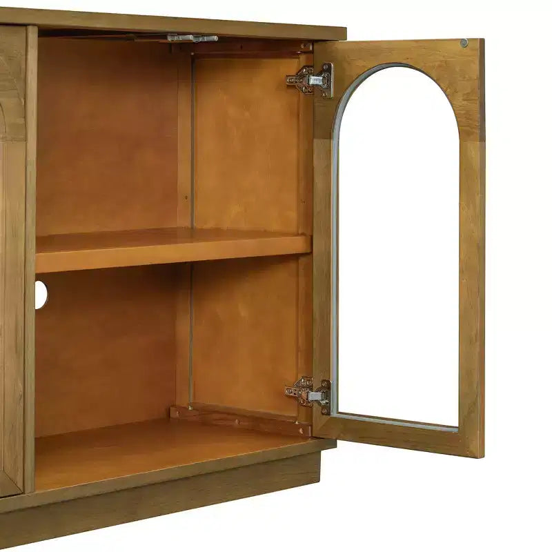 Hostack Credenza a 4 ante con ante in vetro, grande credenza contenitore con ripiani regolabili per cucina e sala da pranzo, pino antico