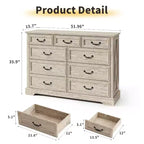 Dyonery Farmhouse Cassettiera per Comò, Cassettiera a 9 Cassetti con Piano in Legno, Organizzatore di Archiviazione Largo 52 per Camera da Letto, Soggiorno, Ingresso