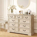 Dyonery Farmhouse Drawer Dresser, 9 Drawer Chest with Wood Top, 52 Wide Storage Organizer for Bedroom, Living Room, Entryway
