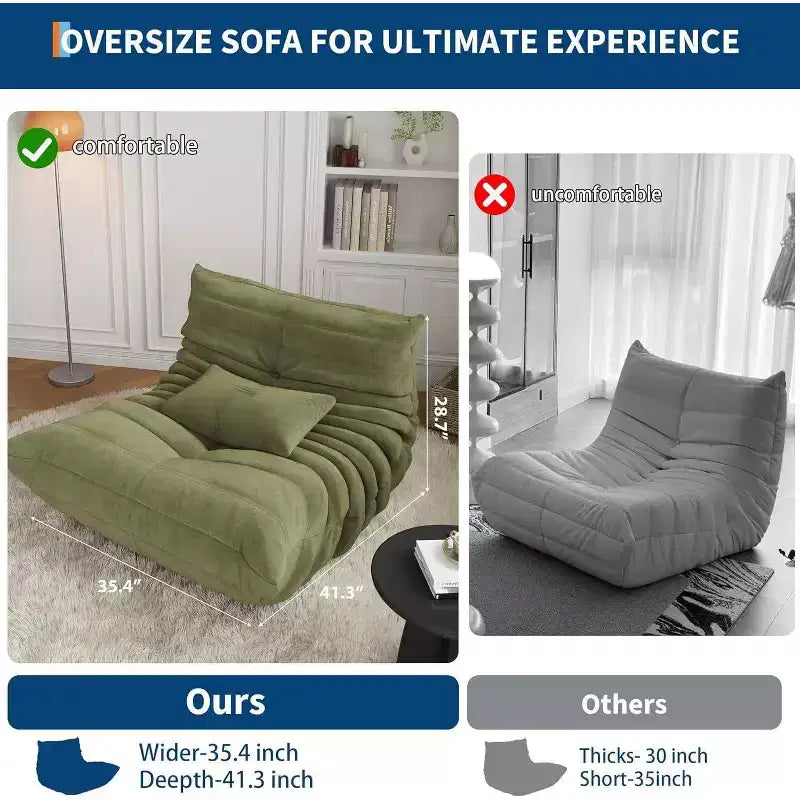 Acekool Poltrona Sacco per Adulti, Divano Singolo in Memory Foam, Tessuto Effetto Scamosciato, Sedia da Pavimento Moderna di Supporto per Soggiorno e Camera da Letto, Verde
