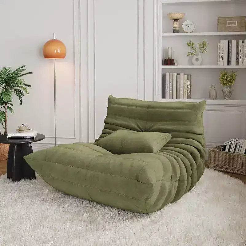 Acekool Poltrona Sacco per Adulti, Divano Singolo in Memory Foam, Tessuto Effetto Scamosciato, Sedia da Pavimento Moderna di Supporto per Soggiorno e Camera da Letto, Verde