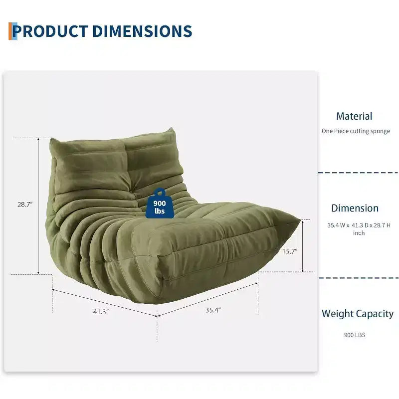 Acekool Poltrona Sacco per Adulti, Divano Singolo in Memory Foam, Tessuto Effetto Scamosciato, Sedia da Pavimento Moderna di Supporto per Soggiorno e Camera da Letto, Verde