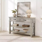 Tavolino da ingresso GustoWave, Tavolo consolle con 2 cassetti portaoggetti, Tavolo da divano in legno rustico a 3 livelli, Tavoli da corridoio, Grigio rustico