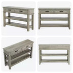 Tavolino da ingresso GustoWave, Tavolo consolle con 2 cassetti portaoggetti, Tavolo da divano in legno rustico a 3 livelli, Tavoli da corridoio, Grigio rustico