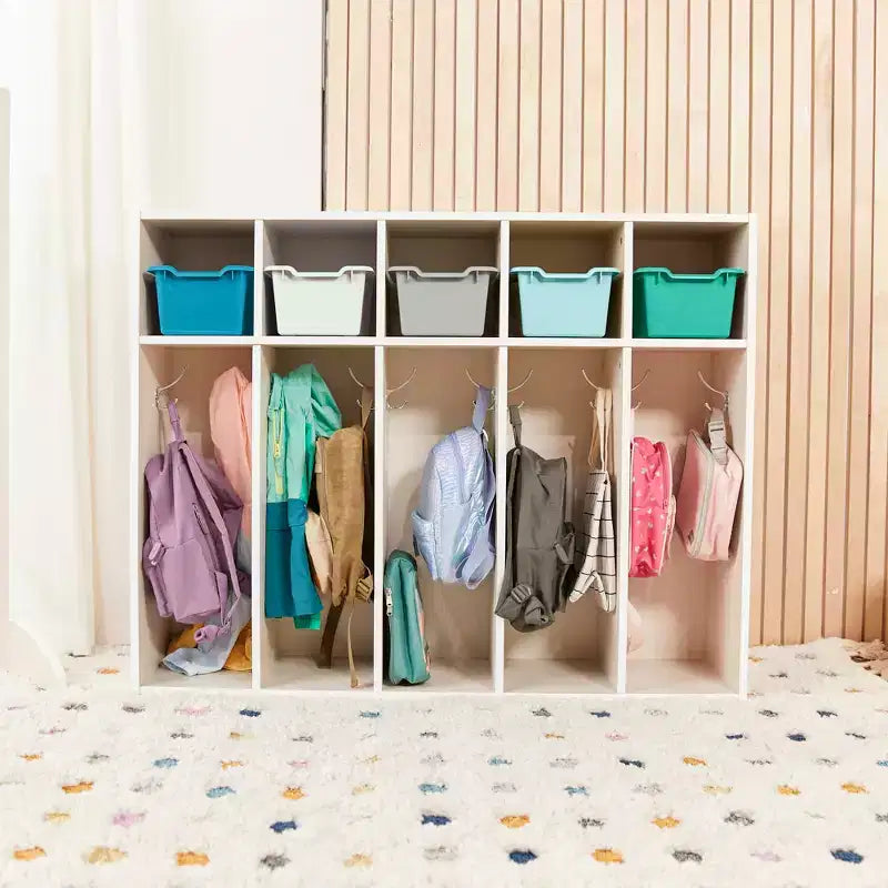 ECR4Kids Streamline Appendiabiti a 5 Scomparti per Bambini e 5 Contenitori Anteriori, Armadietto