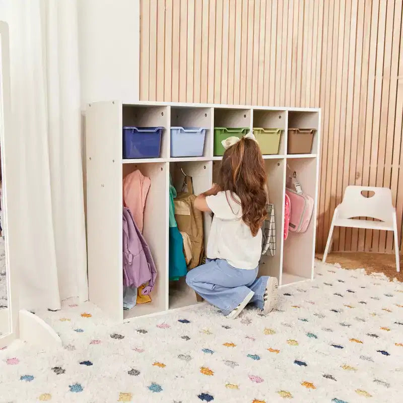 ECR4Kids Streamline Appendiabiti a 5 Scomparti per Bambini e 5 Contenitori Anteriori, Armadietto