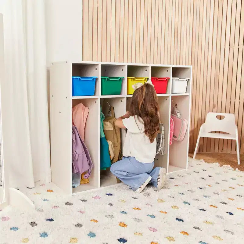 ECR4Kids Streamline Appendiabiti a 5 Scomparti per Bambini e 5 Contenitori Anteriori, Armadietto