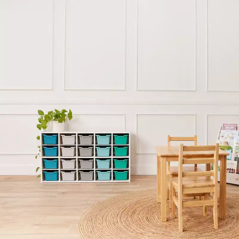 Armadietto a 20 scomparti ECR4Kids Streamline con 20 contenitori frontali a incavo, 4x5, mobili per bambini
