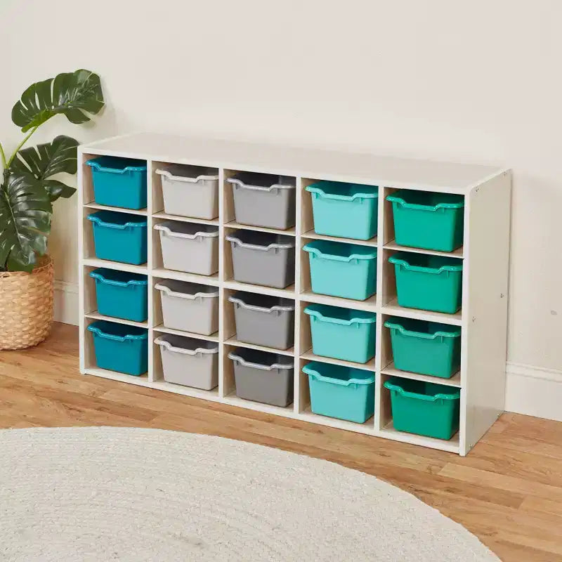 Armadietto a 20 scomparti ECR4Kids Streamline con 20 contenitori frontali a incavo, 4x5, mobili per bambini