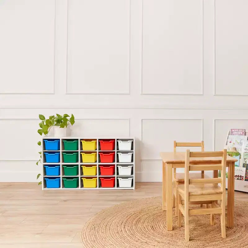 Armadietto a 20 scomparti ECR4Kids Streamline con 20 contenitori frontali a incavo, 4x5, mobili per bambini