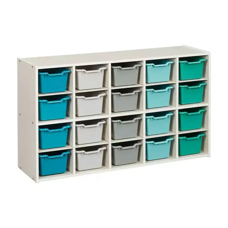 Armadietto a 20 scomparti ECR4Kids Streamline con 20 contenitori frontali a incavo, 4x5, mobili per bambini