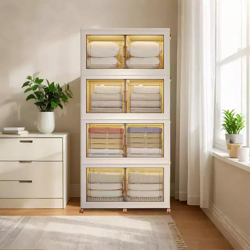 GustoWave Contenitori portaoggetti impilabili a 4 livelli con coperchio, organizer pieghevoli in plastica per armadi, contenitori domestici per camera da letto e soggiorno