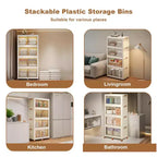 GustoWave Contenitori portaoggetti impilabili a 4 livelli con coperchio, organizer pieghevoli in plastica per armadi, contenitori domestici per camera da letto e soggiorno