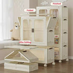 GustoWave Armadio 4 Ripiani per Bambini - Armadio Portatile per Bambini con Ante e Ruote - Organizzatore Pieghevole per Vestiti Neonati con Asta Appendini e 10 Grucce