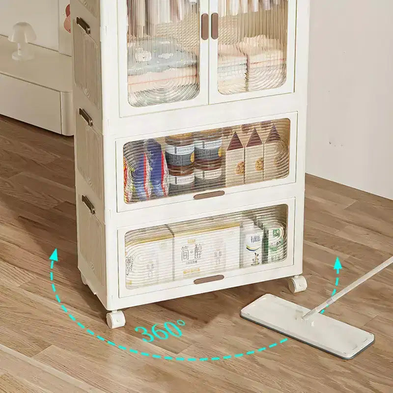GustoWave Armadio 4 Ripiani per Bambini - Armadio Portatile per Bambini con Ante e Ruote - Organizzatore Pieghevole per Vestiti Neonati con Asta Appendini e 10 Grucce