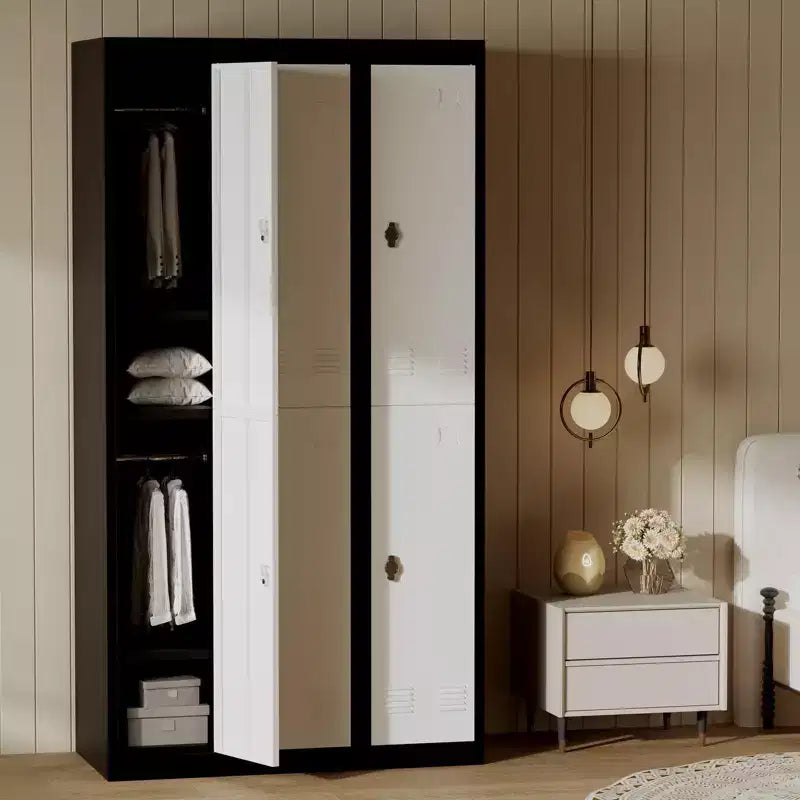 Vestiaire métallique à 2 portes GustoWave, Armoire de rangement mince pour employés de 180 cm de haut avec tringle de suspension, étagère et trous d'aération, Acier robuste