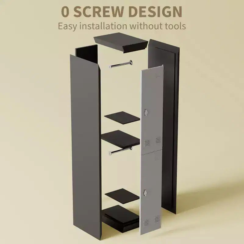 Vestiaire métallique à 2 portes GustoWave, Armoire de rangement mince pour employés de 180 cm de haut avec tringle de suspension, étagère et trous d'aération, Acier robuste