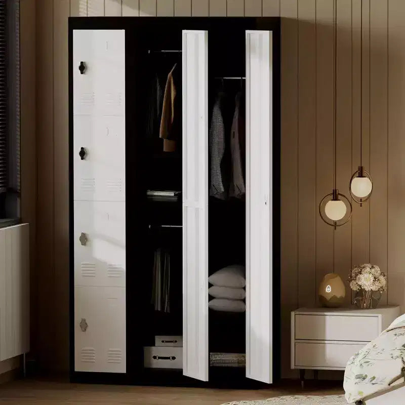 Vestiaire métallique à 2 portes GustoWave, Armoire de rangement mince pour employés de 180 cm de haut avec tringle de suspension, étagère et trous d'aération, Acier robuste