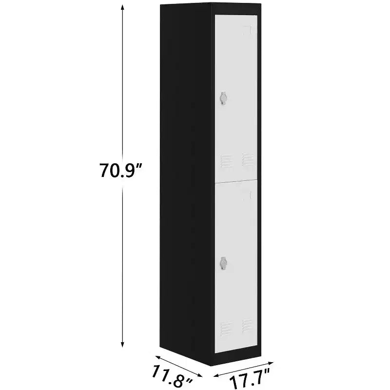 Vestiaire métallique à 2 portes GustoWave, Armoire de rangement mince pour employés de 180 cm de haut avec tringle de suspension, étagère et trous d'aération, Acier robuste
