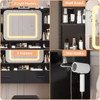 COZONY Toeletta con specchio illuminato e sgabello, tavolo da trucco scorrevole con mensole e cassetti