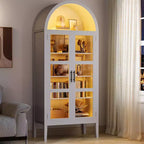 COZONY 70 Mobile dispensa da cucina ad arco con luci LED e ante in vetro, libreria con ripiani regolabili