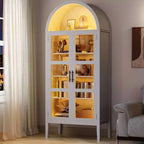 COZONY 70 Mobile dispensa da cucina ad arco con luci LED e ante in vetro, libreria con ripiani regolabili