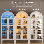 COZONY 70 Mobile dispensa da cucina ad arco con luci LED e ante in vetro, libreria con ripiani regolabili