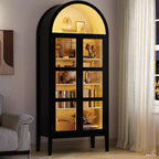 COZONY 70 Mobile dispensa da cucina ad arco con luci LED e ante in vetro, libreria con ripiani regolabili