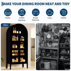 COZONY 70 Mobile dispensa da cucina ad arco con luci LED e ante in vetro, libreria con ripiani regolabili