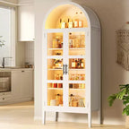 COZONY 70 Mobile dispensa da cucina ad arco con luci LED e ante in vetro, libreria con ripiani regolabili