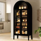 COZONY 70 Arched Kitchen Pantry Cabinet with LED Lights & Glass Doors, Adjustable Shelf Display Bookshelf