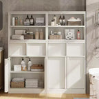 Mobiletto da bagno alto, Armadietto da terra con ante e 2 cassetti, Organizzatore da bagno alto 130 cm autoportante per bagno, soggiorno