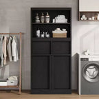Mobiletto da bagno alto, Armadietto da terra con ante e 2 cassetti, Organizzatore da bagno alto 130 cm autoportante per bagno, soggiorno