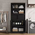 Mobiletto da bagno alto, Armadietto da terra con ante e 2 cassetti, Organizzatore da bagno alto 130 cm autoportante per bagno, soggiorno