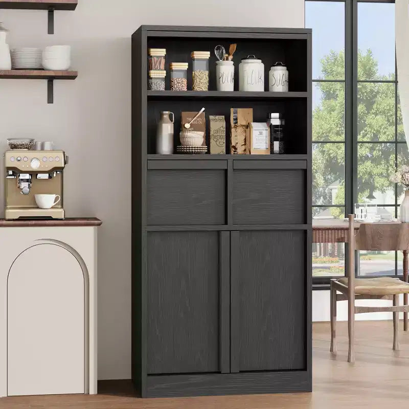 Mobiletto da bagno alto, Armadietto da terra con ante e 2 cassetti, Organizzatore da bagno alto 130 cm autoportante per bagno, soggiorno