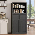 Mobiletto da bagno alto, Armadietto da terra con ante e 2 cassetti, Organizzatore da bagno alto 130 cm autoportante per bagno, soggiorno