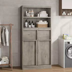 Mobiletto da bagno alto, Armadietto da terra con ante e 2 cassetti, Organizzatore da bagno alto 130 cm autoportante per bagno, soggiorno