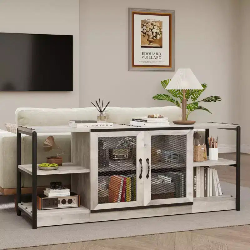 COZONY Mobile TV per Fattoria con Armadietti di Contenimento Mobile da Intrattenimento e Console Multimediale Rustica in Legno per Soggiorno