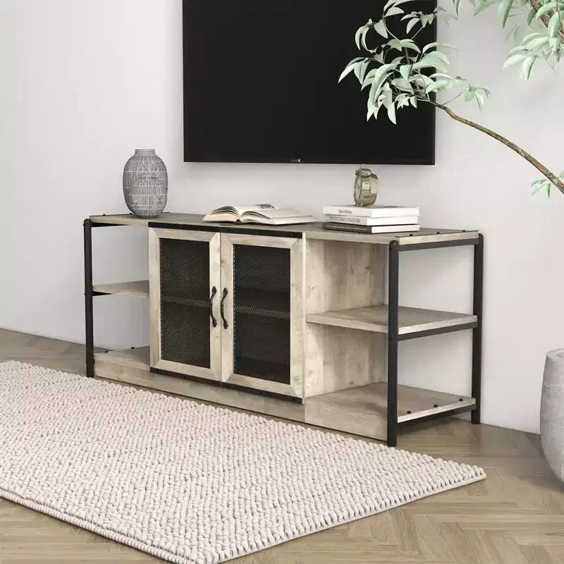 COZONY Mobile TV per Fattoria con Armadietti di Contenimento Mobile da Intrattenimento e Console Multimediale Rustica in Legno per Soggiorno