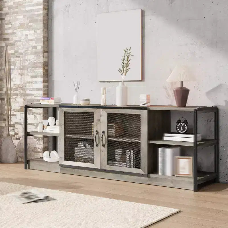 COZONY Mobile TV per Fattoria con Armadietti di Contenimento Mobile da Intrattenimento e Console Multimediale Rustica in Legno per Soggiorno