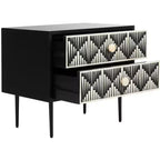 Tavolino Comodino Tessie a 2 cassetti con Intarsio in Osso - SFV6609 - Osso/Nero - Safavieh Couture