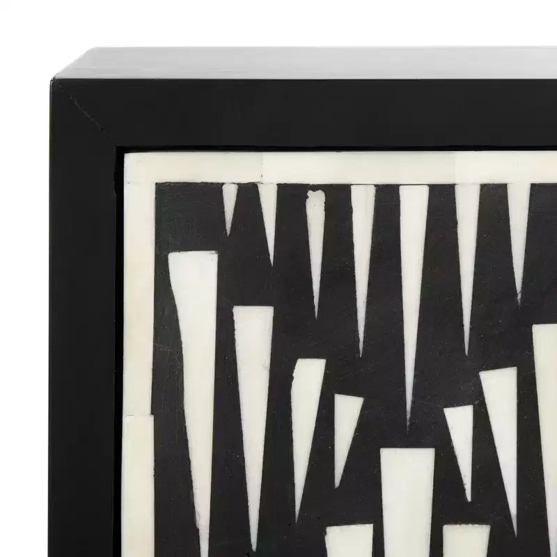 Tavolino Comodino Tessie a 2 cassetti con Intarsio in Osso - SFV6609 - Osso/Nero - Safavieh Couture