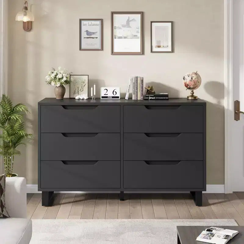 Comò a 6 cassetti GustoWave per camera da letto, comò largo 120 cm, cassettiera verticale autoportante con contenitore, cassettiera in legno per soggiorno