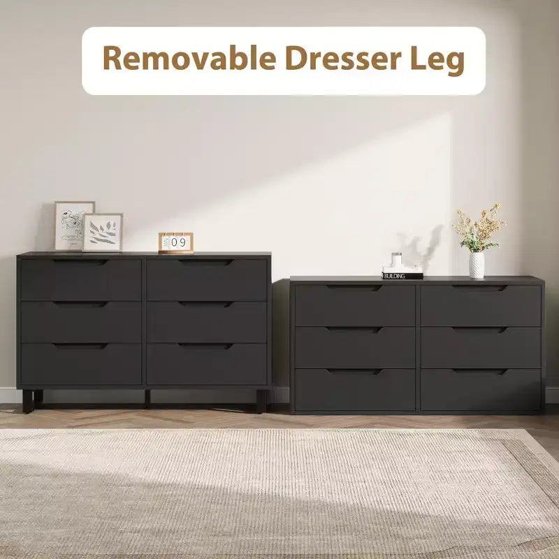 Comò a 6 cassetti GustoWave per camera da letto, comò largo 120 cm, cassettiera verticale autoportante con contenitore, cassettiera in legno per soggiorno