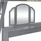Letto a soppalco full-size con scrivania, letto a soppalco in legno con cassetti e mensole portaoggetti, letto a soppalco alto full-size con specchiera per bambini, ragazzi e adulti